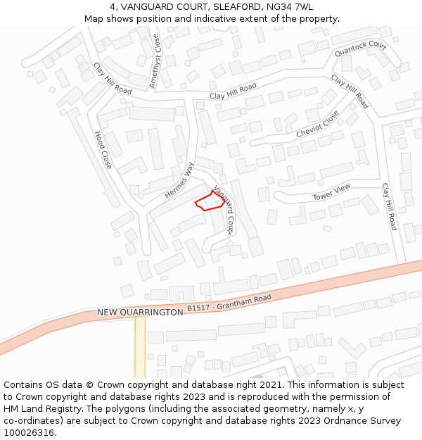 4, VANGUARD COURT, SLEAFORD, NG34 7WL: Location map and indicative extent of plot