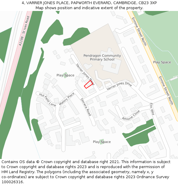 4, VARRIER JONES PLACE, PAPWORTH EVERARD, CAMBRIDGE, CB23 3XP: Location map and indicative extent of plot