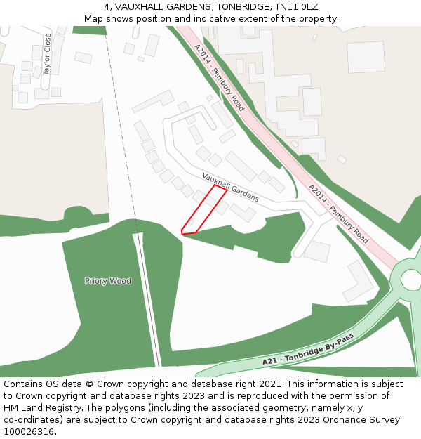 4, VAUXHALL GARDENS, TONBRIDGE, TN11 0LZ: Location map and indicative extent of plot