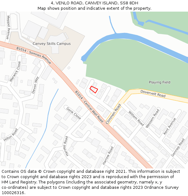 4, VENLO ROAD, CANVEY ISLAND, SS8 8DH: Location map and indicative extent of plot