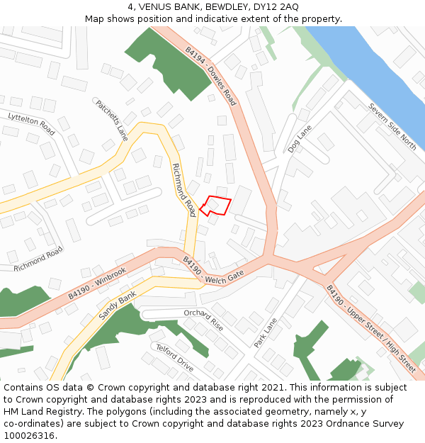 4, VENUS BANK, BEWDLEY, DY12 2AQ: Location map and indicative extent of plot