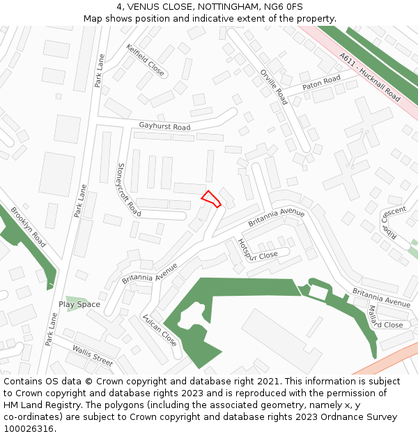 4, VENUS CLOSE, NOTTINGHAM, NG6 0FS: Location map and indicative extent of plot