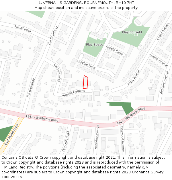4, VERNALLS GARDENS, BOURNEMOUTH, BH10 7HT: Location map and indicative extent of plot