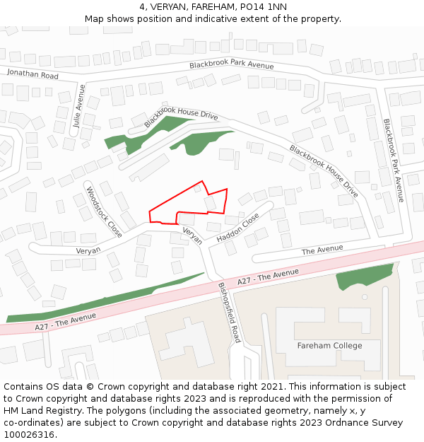 4, VERYAN, FAREHAM, PO14 1NN: Location map and indicative extent of plot