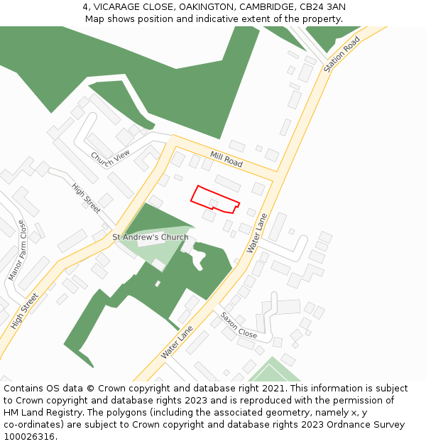 4, VICARAGE CLOSE, OAKINGTON, CAMBRIDGE, CB24 3AN: Location map and indicative extent of plot