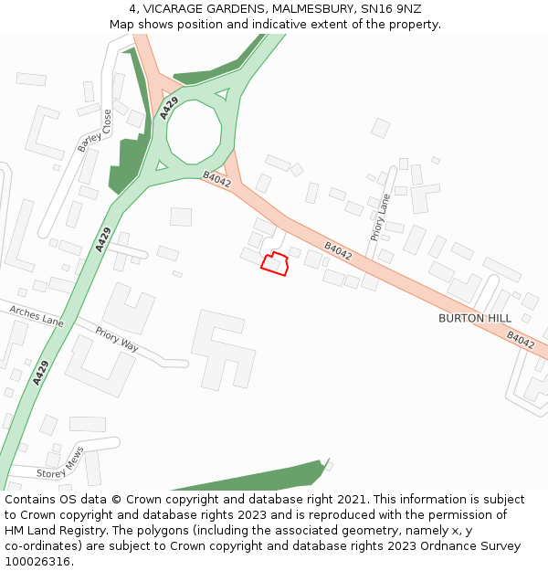 4, VICARAGE GARDENS, MALMESBURY, SN16 9NZ: Location map and indicative extent of plot