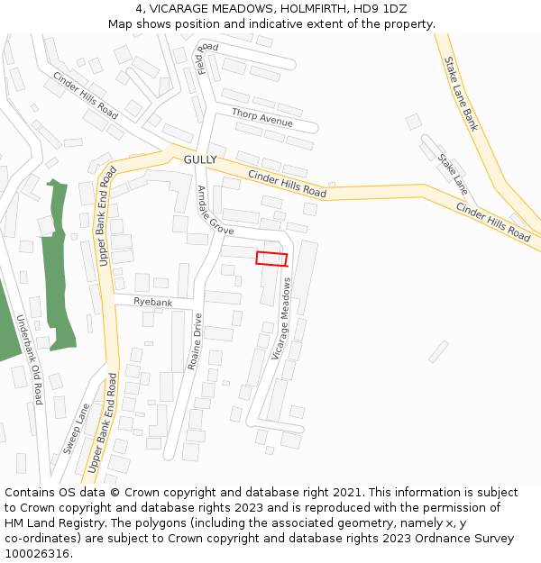 4, VICARAGE MEADOWS, HOLMFIRTH, HD9 1DZ: Location map and indicative extent of plot