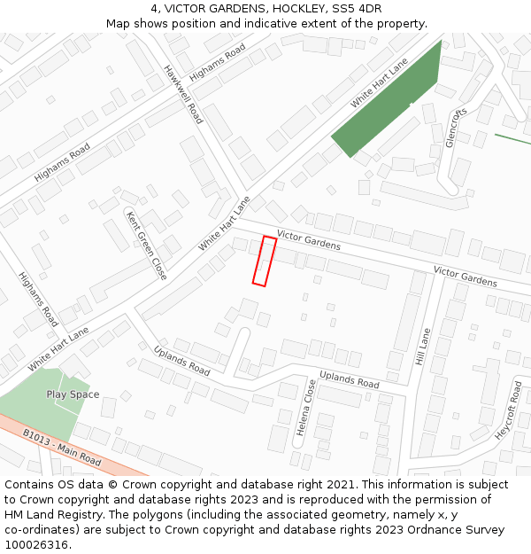 4, VICTOR GARDENS, HOCKLEY, SS5 4DR: Location map and indicative extent of plot