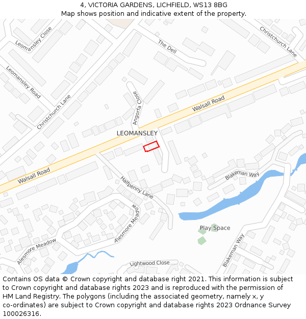 4, VICTORIA GARDENS, LICHFIELD, WS13 8BG: Location map and indicative extent of plot