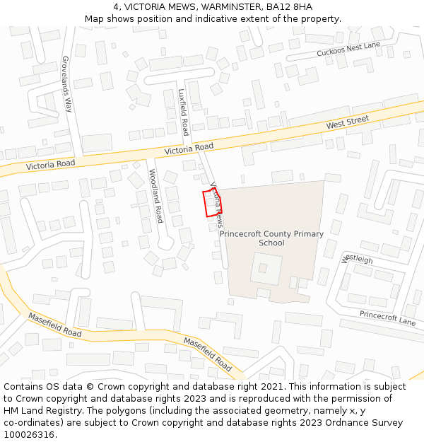 4, VICTORIA MEWS, WARMINSTER, BA12 8HA: Location map and indicative extent of plot