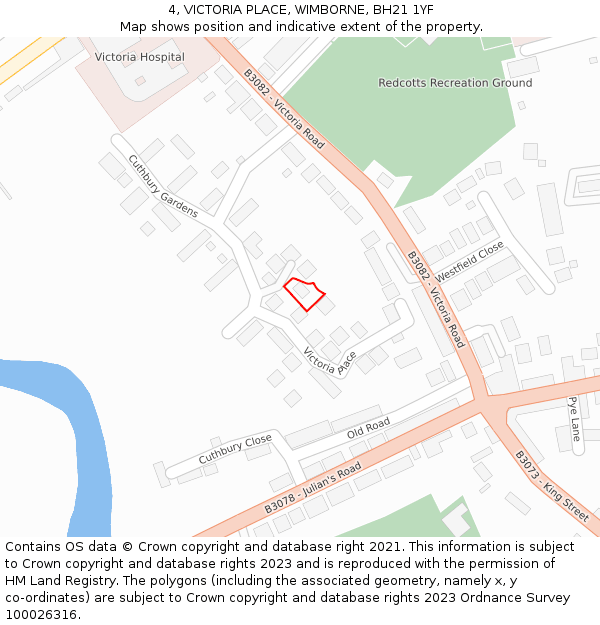 4, VICTORIA PLACE, WIMBORNE, BH21 1YF: Location map and indicative extent of plot