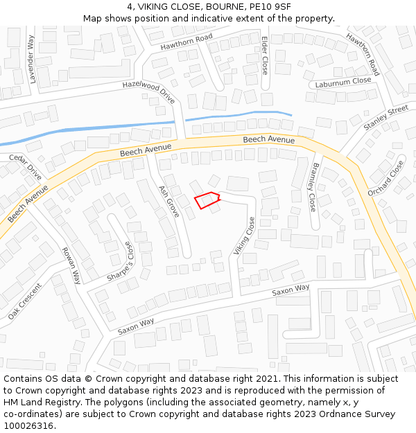 4, VIKING CLOSE, BOURNE, PE10 9SF: Location map and indicative extent of plot