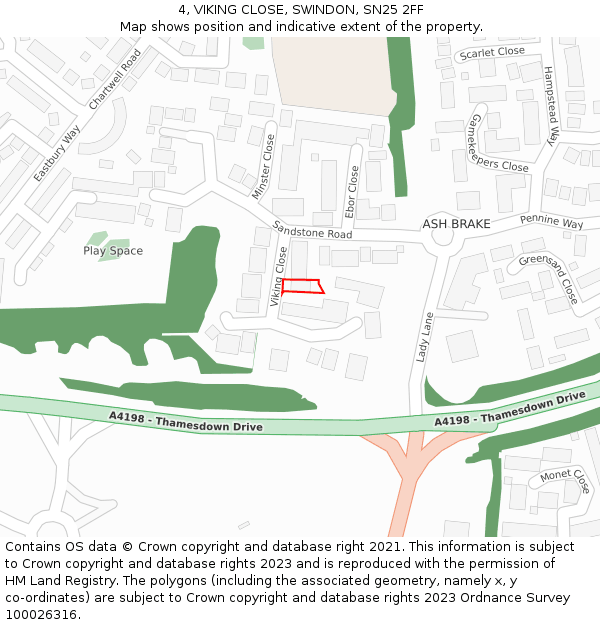 4, VIKING CLOSE, SWINDON, SN25 2FF: Location map and indicative extent of plot