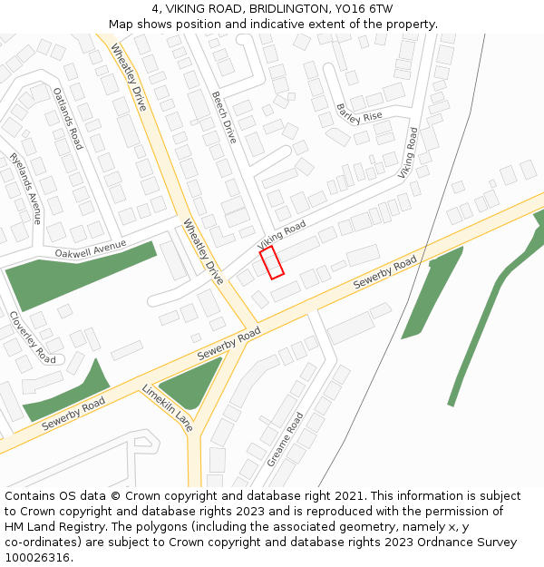 4, VIKING ROAD, BRIDLINGTON, YO16 6TW: Location map and indicative extent of plot