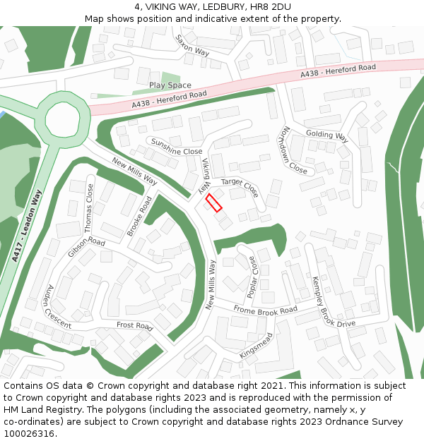 4, VIKING WAY, LEDBURY, HR8 2DU: Location map and indicative extent of plot