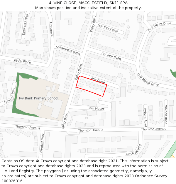 4, VINE CLOSE, MACCLESFIELD, SK11 8PA: Location map and indicative extent of plot