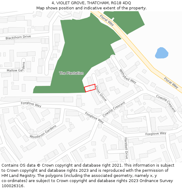 4, VIOLET GROVE, THATCHAM, RG18 4DQ: Location map and indicative extent of plot