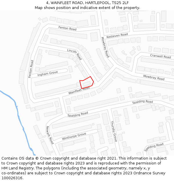 4, WAINFLEET ROAD, HARTLEPOOL, TS25 2LF: Location map and indicative extent of plot