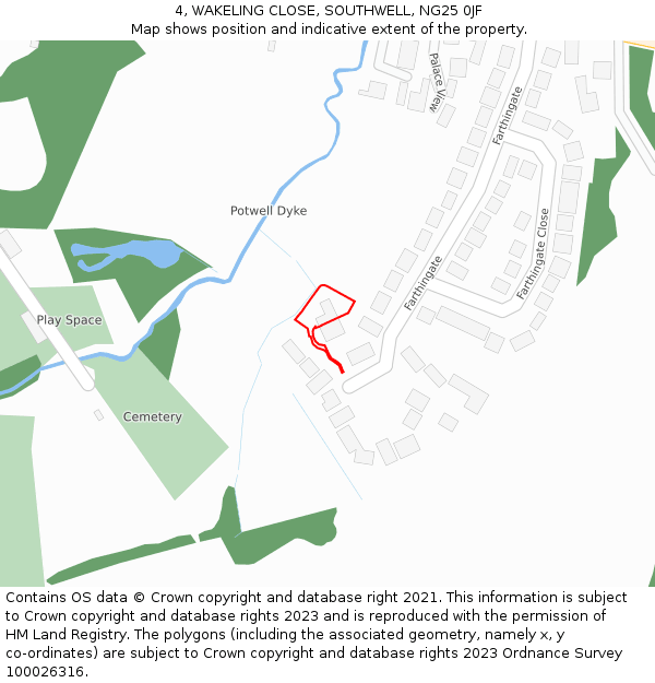 4, WAKELING CLOSE, SOUTHWELL, NG25 0JF: Location map and indicative extent of plot
