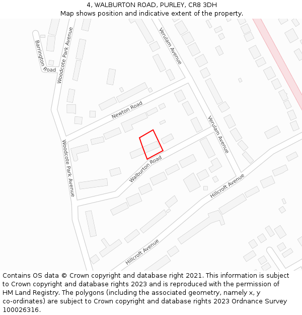 4, WALBURTON ROAD, PURLEY, CR8 3DH: Location map and indicative extent of plot