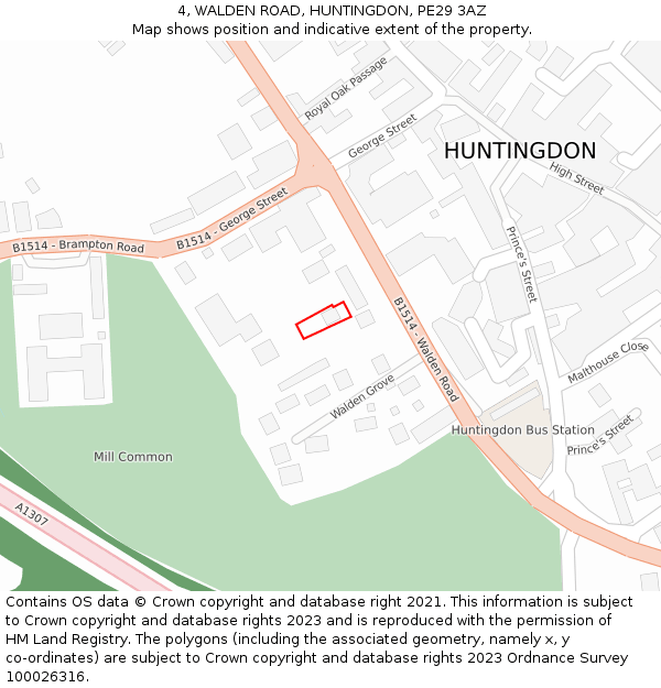 4, WALDEN ROAD, HUNTINGDON, PE29 3AZ: Location map and indicative extent of plot