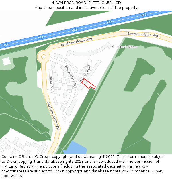 4, WALERON ROAD, FLEET, GU51 1GD: Location map and indicative extent of plot