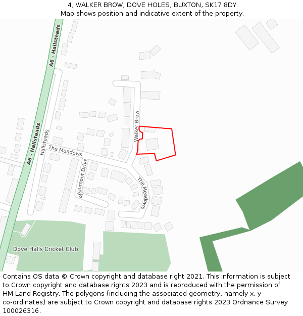 4, WALKER BROW, DOVE HOLES, BUXTON, SK17 8DY: Location map and indicative extent of plot