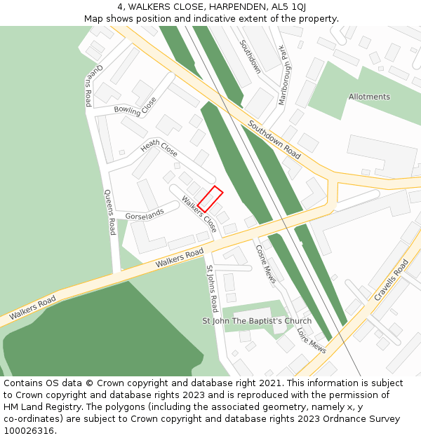 4, WALKERS CLOSE, HARPENDEN, AL5 1QJ: Location map and indicative extent of plot