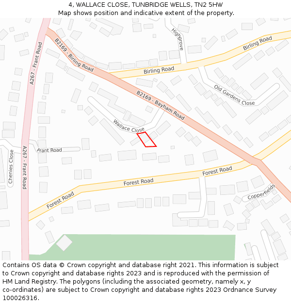 4, WALLACE CLOSE, TUNBRIDGE WELLS, TN2 5HW: Location map and indicative extent of plot