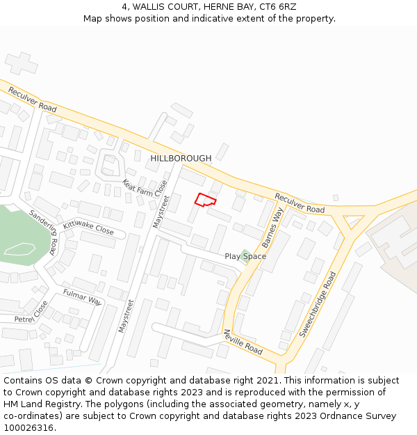 4, WALLIS COURT, HERNE BAY, CT6 6RZ: Location map and indicative extent of plot