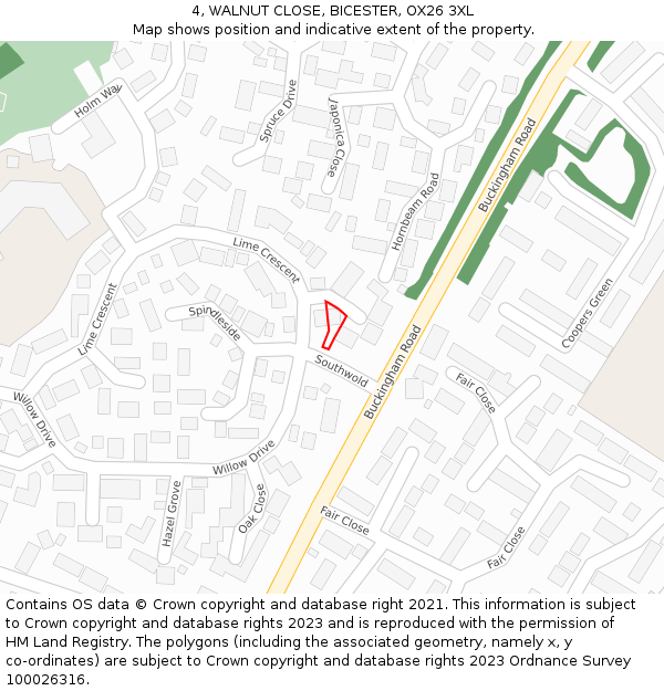 4, WALNUT CLOSE, BICESTER, OX26 3XL: Location map and indicative extent of plot