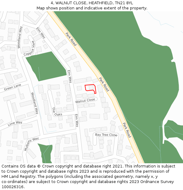 4, WALNUT CLOSE, HEATHFIELD, TN21 8YL: Location map and indicative extent of plot