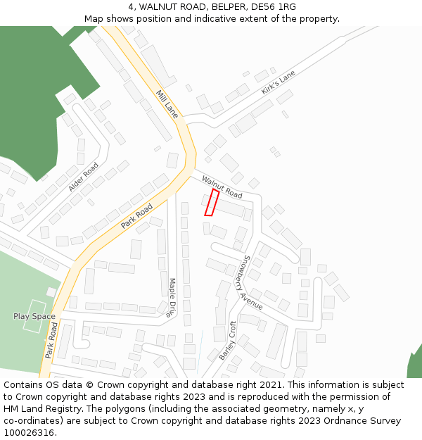 4, WALNUT ROAD, BELPER, DE56 1RG: Location map and indicative extent of plot