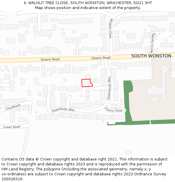 4, WALNUT TREE CLOSE, SOUTH WONSTON, WINCHESTER, SO21 3HT: Location map and indicative extent of plot