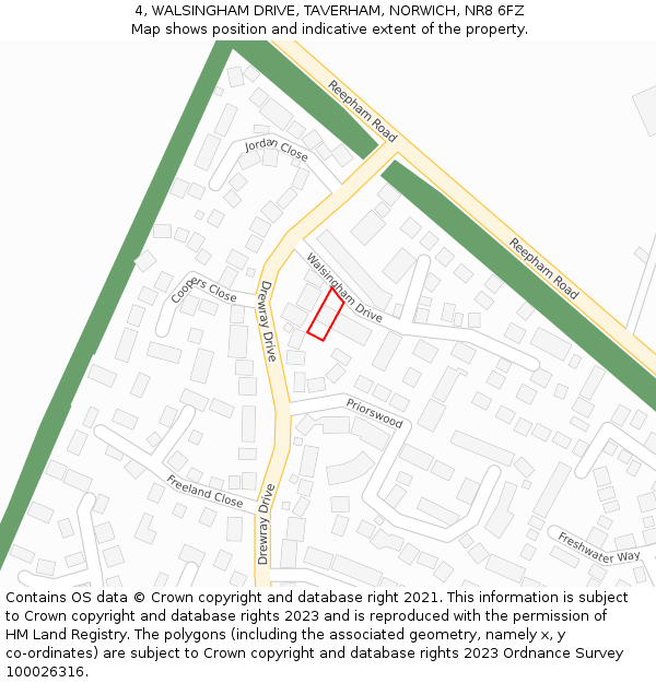 4, WALSINGHAM DRIVE, TAVERHAM, NORWICH, NR8 6FZ: Location map and indicative extent of plot