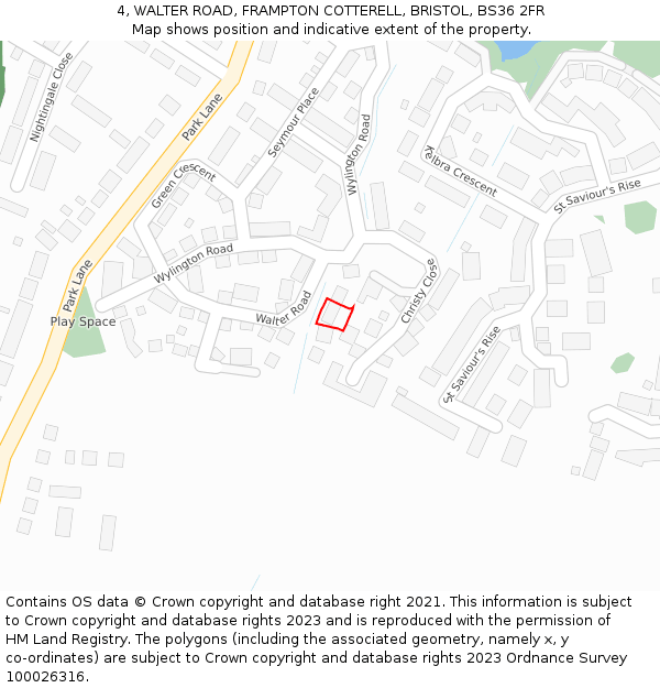 4, WALTER ROAD, FRAMPTON COTTERELL, BRISTOL, BS36 2FR: Location map and indicative extent of plot