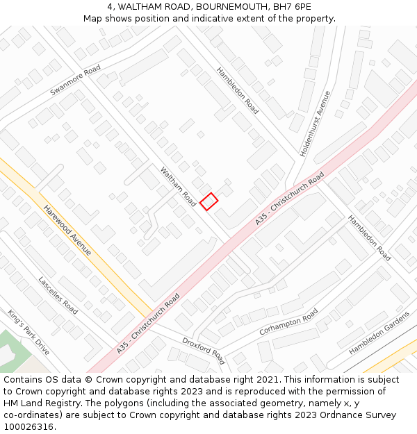 4, WALTHAM ROAD, BOURNEMOUTH, BH7 6PE: Location map and indicative extent of plot