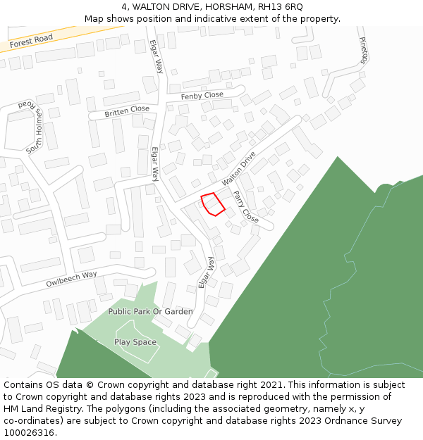 4, WALTON DRIVE, HORSHAM, RH13 6RQ: Location map and indicative extent of plot
