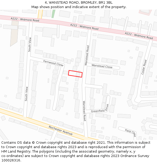 4, WANSTEAD ROAD, BROMLEY, BR1 3BL: Location map and indicative extent of plot