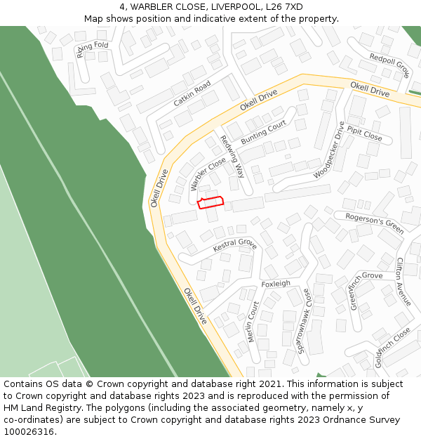 4, WARBLER CLOSE, LIVERPOOL, L26 7XD: Location map and indicative extent of plot