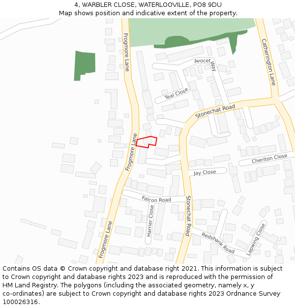 4, WARBLER CLOSE, WATERLOOVILLE, PO8 9DU: Location map and indicative extent of plot