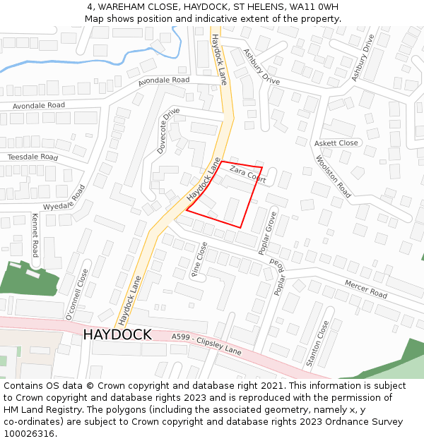 4, WAREHAM CLOSE, HAYDOCK, ST HELENS, WA11 0WH: Location map and indicative extent of plot