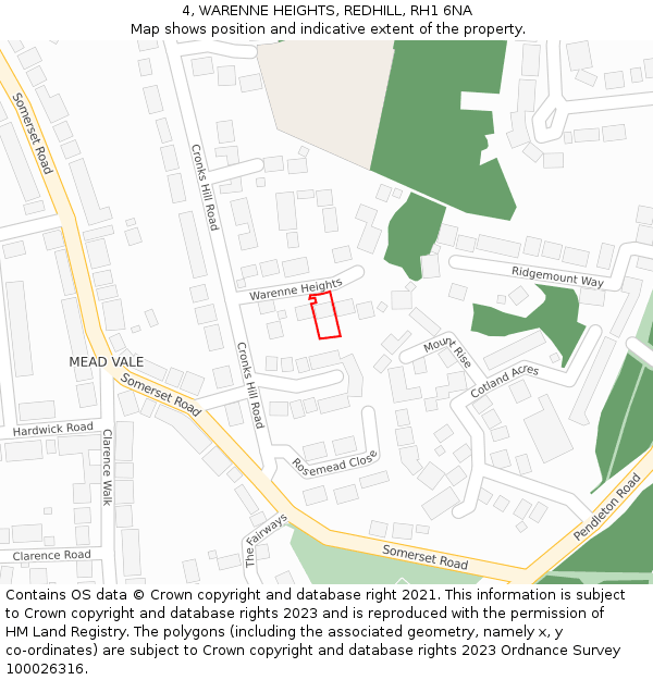 4, WARENNE HEIGHTS, REDHILL, RH1 6NA: Location map and indicative extent of plot