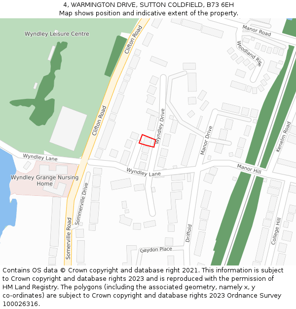 4, WARMINGTON DRIVE, SUTTON COLDFIELD, B73 6EH: Location map and indicative extent of plot