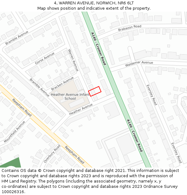 4, WARREN AVENUE, NORWICH, NR6 6LT: Location map and indicative extent of plot