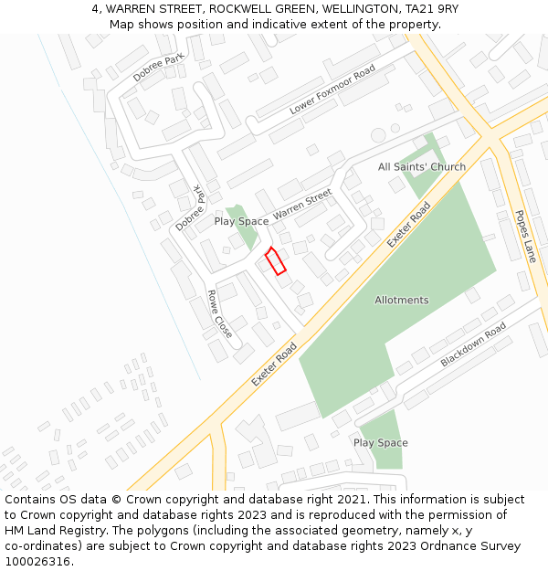 4, WARREN STREET, ROCKWELL GREEN, WELLINGTON, TA21 9RY: Location map and indicative extent of plot
