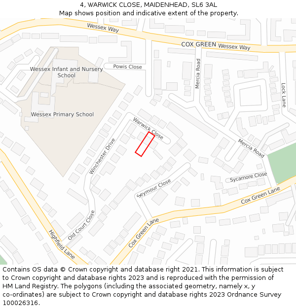 4, WARWICK CLOSE, MAIDENHEAD, SL6 3AL: Location map and indicative extent of plot