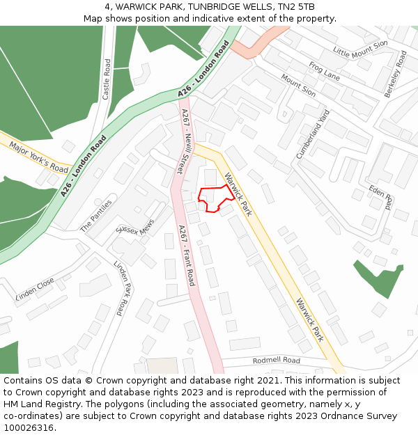 4, WARWICK PARK, TUNBRIDGE WELLS, TN2 5TB: Location map and indicative extent of plot