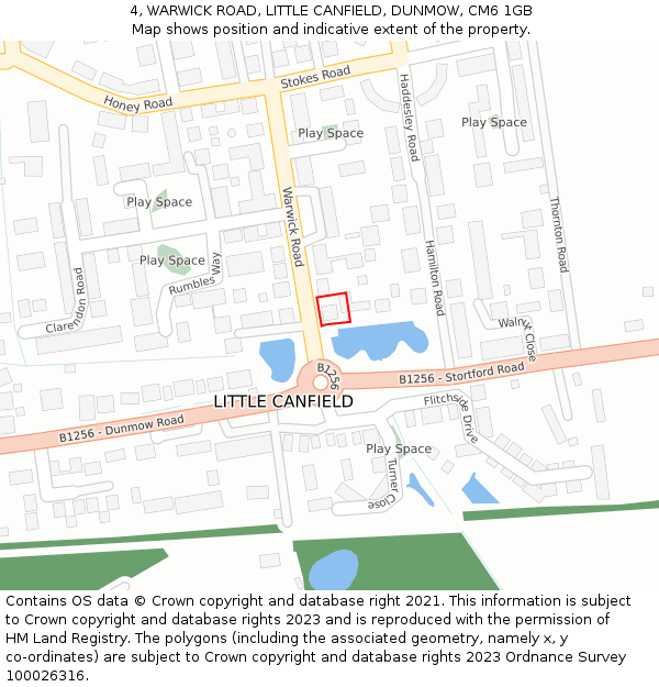 4, WARWICK ROAD, LITTLE CANFIELD, DUNMOW, CM6 1GB: Location map and indicative extent of plot