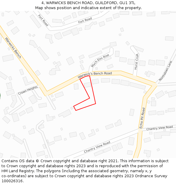 4, WARWICKS BENCH ROAD, GUILDFORD, GU1 3TL: Location map and indicative extent of plot